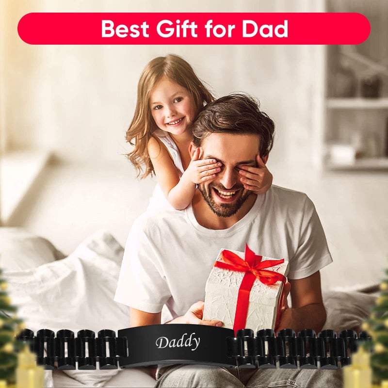 VNOX Masculine Width Wristband Stainless Steel Link Bracelet Personalized Engraved DAD Jewelry for Men DAD Father Husband - Image 2